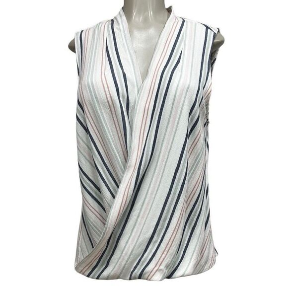 NWOT Liz Claiborne Wrap Blouse Women's Large Multicolor Striped Rayon Sleeveless - Picture 7 of 10